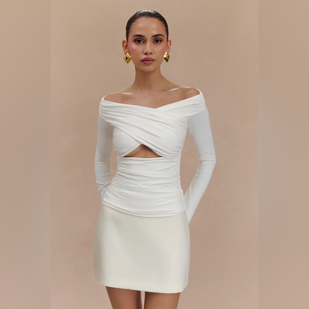 MESHKI Jaden Off Shoulder Recycled Nylon Top - Ivory